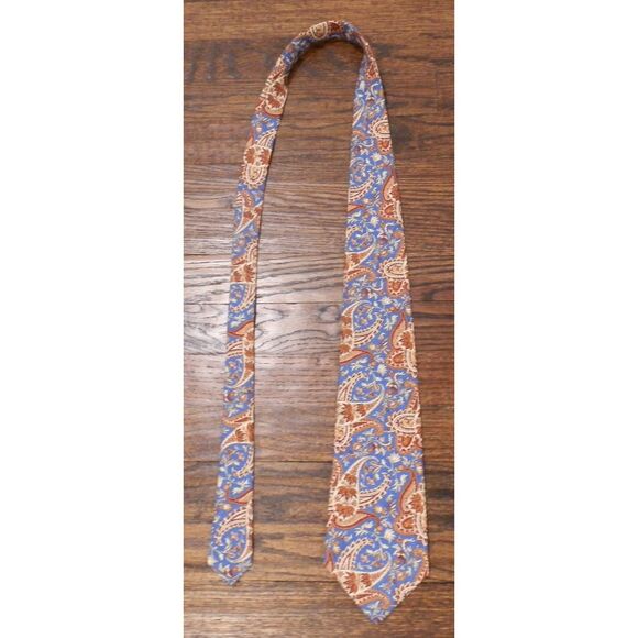 Polo by Ralph Lauren Men's Blue Brown Paisley Linen Tie - Picture 3 of 4